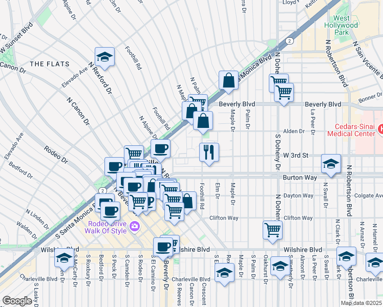 map of restaurants, bars, coffee shops, grocery stores, and more near 9333 West 3rd Street in Beverly Hills
