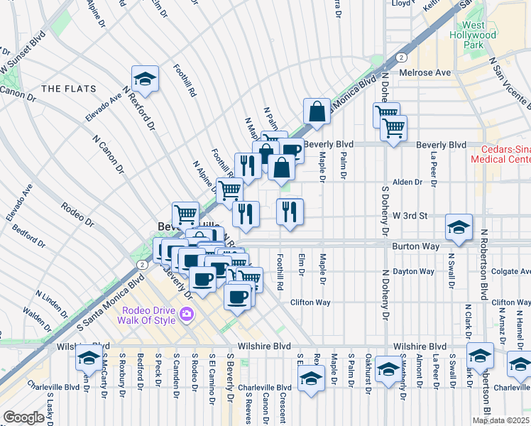 map of restaurants, bars, coffee shops, grocery stores, and more near 9333 West 3rd Street in Beverly Hills