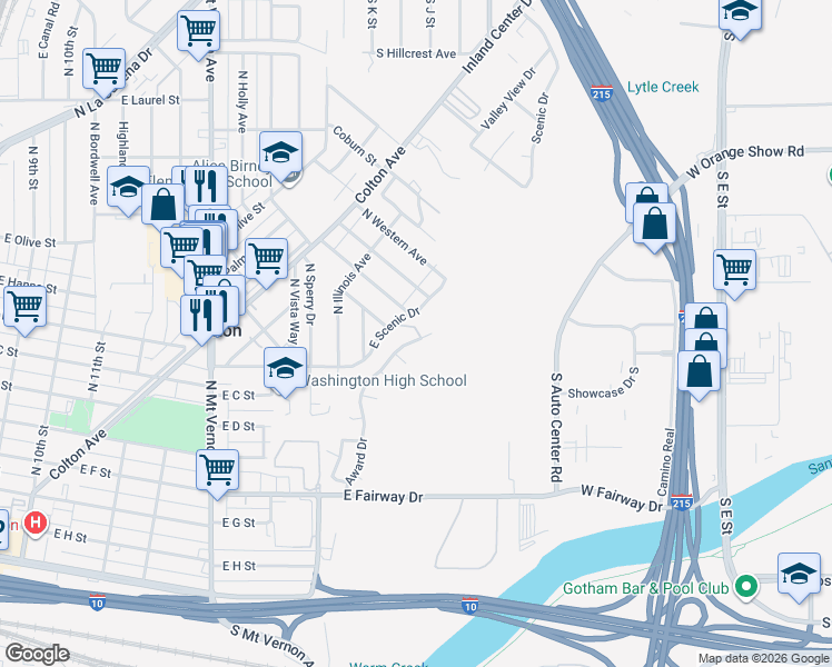map of restaurants, bars, coffee shops, grocery stores, and more near 1067 Award Dr in Colton