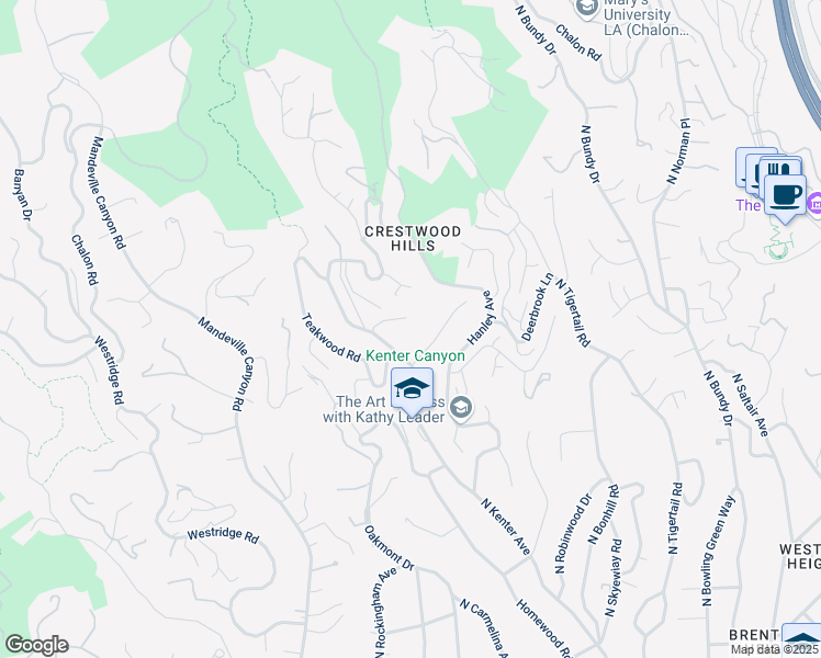 map of restaurants, bars, coffee shops, grocery stores, and more near 822 North Kenter Avenue in Los Angeles