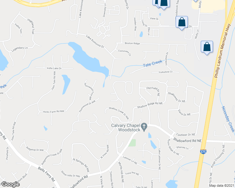 map of restaurants, bars, coffee shops, grocery stores, and more near 4916 Shallow Creek Trail Northwest in Kennesaw