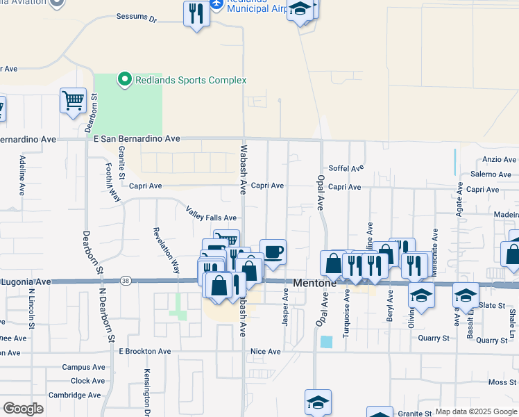 map of restaurants, bars, coffee shops, grocery stores, and more near 1353 Chrysolite Avenue in Mentone