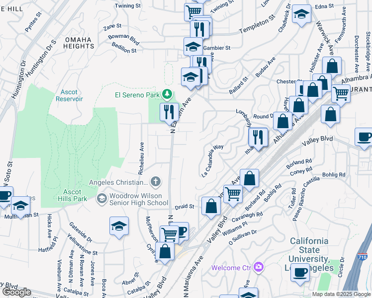 map of restaurants, bars, coffee shops, grocery stores, and more near in Los Angeles