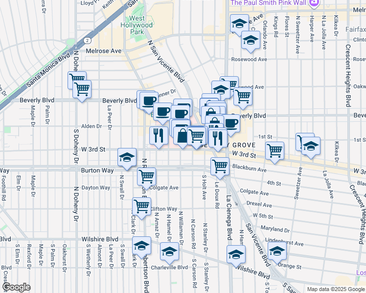 map of restaurants, bars, coffee shops, grocery stores, and more near in Los Angeles