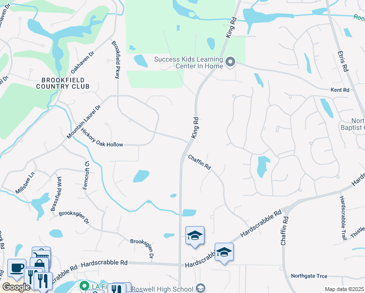 map of restaurants, bars, coffee shops, grocery stores, and more near 680 Brookfield Parkway in Roswell