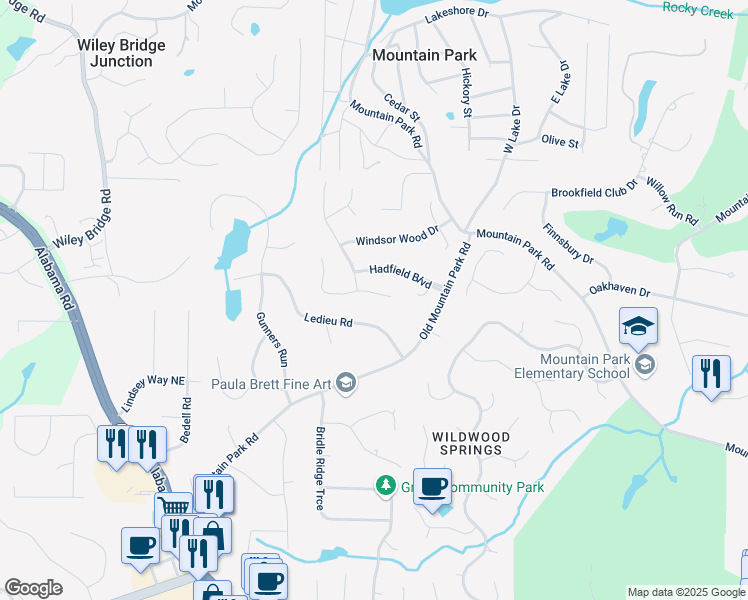 map of restaurants, bars, coffee shops, grocery stores, and more near 220 Foxley Way in Roswell