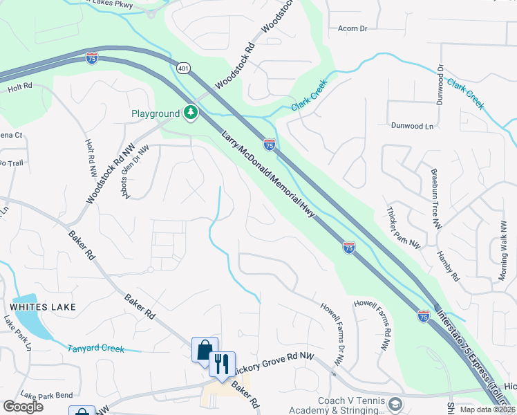 map of restaurants, bars, coffee shops, grocery stores, and more near 2434 Arbor Walk Court Northwest in Acworth