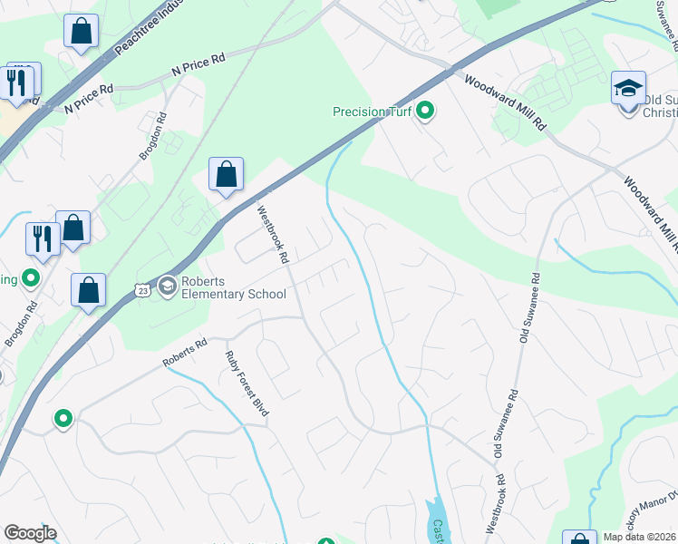 map of restaurants, bars, coffee shops, grocery stores, and more near 4185 Terrace Oaks Court in Suwanee