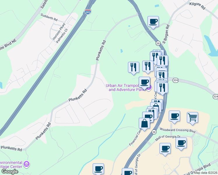 map of restaurants, bars, coffee shops, grocery stores, and more near 3515 Ontario Ct in Buford