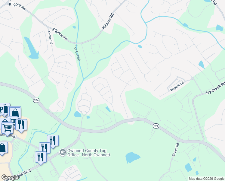 map of restaurants, bars, coffee shops, grocery stores, and more near 3792 Brockenhurst Drive in Buford