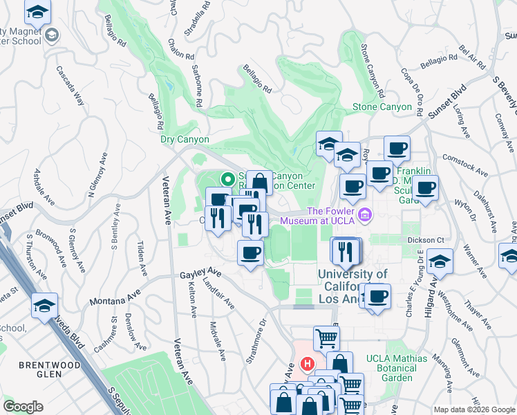 map of restaurants, bars, coffee shops, grocery stores, and more near 330 De Neve Drive in Los Angeles