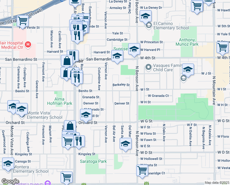 map of restaurants, bars, coffee shops, grocery stores, and more near 9909 Bel Air Avenue in Montclair