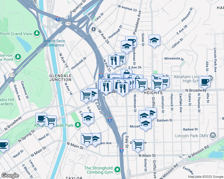 map of restaurants, bars, coffee shops, grocery stores, and more near 140 South Avenue 22 in Los Angeles