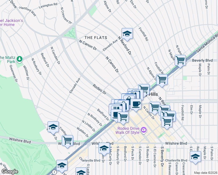 map of restaurants, bars, coffee shops, grocery stores, and more near 523 North Beverly Drive in Beverly Hills