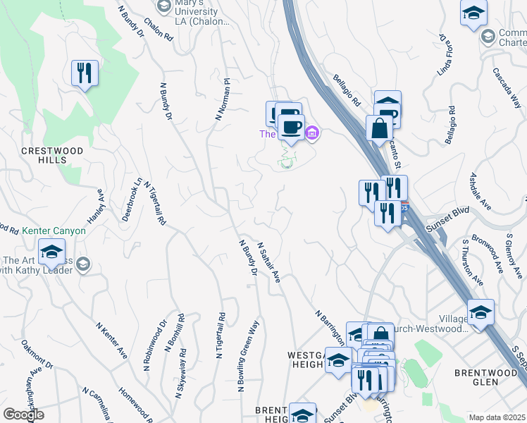 map of restaurants, bars, coffee shops, grocery stores, and more near 684 Firth Avenue in Los Angeles