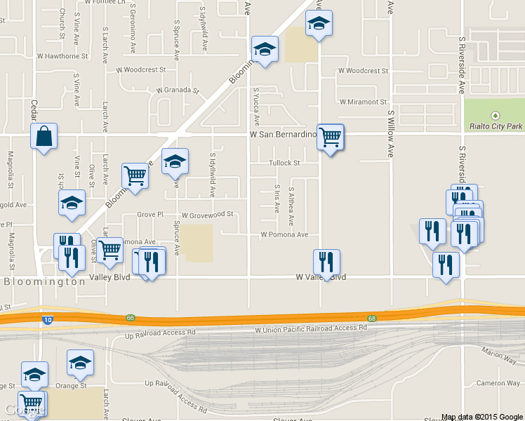 map of restaurants, bars, coffee shops, grocery stores, and more near 659 Marygold Ave in Bloomington