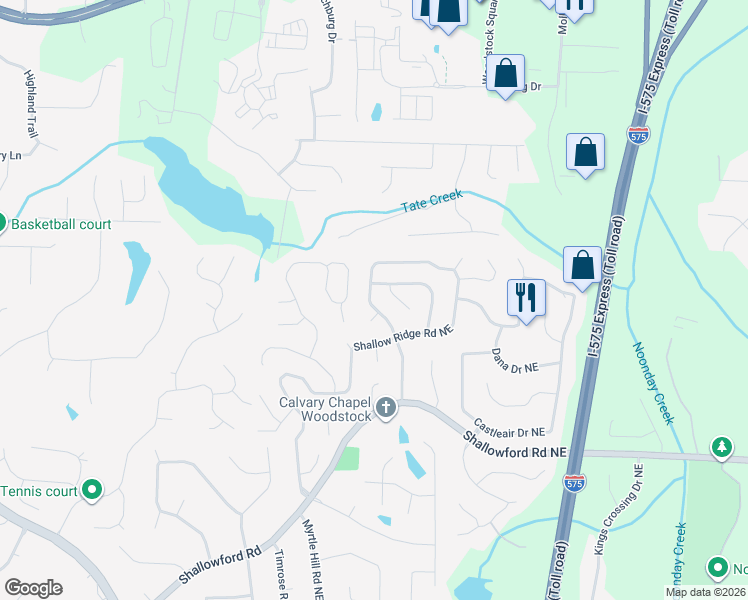 map of restaurants, bars, coffee shops, grocery stores, and more near 4999 Shallow Farm Drive Northeast in Kennesaw