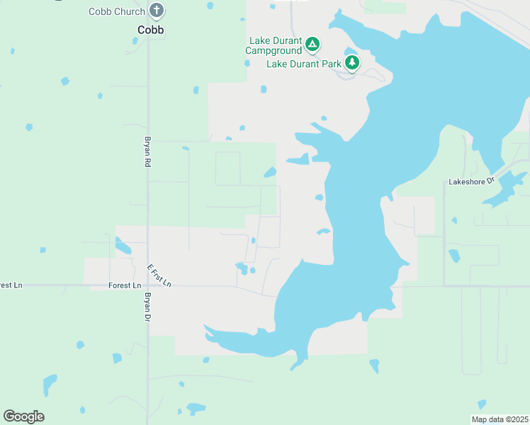 map of restaurants, bars, coffee shops, grocery stores, and more near 11 Lakeview Lane in Durant