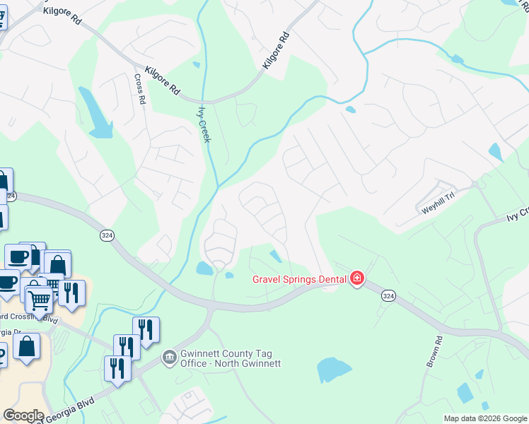 map of restaurants, bars, coffee shops, grocery stores, and more near 2343 Chancery Mill Lane in Buford