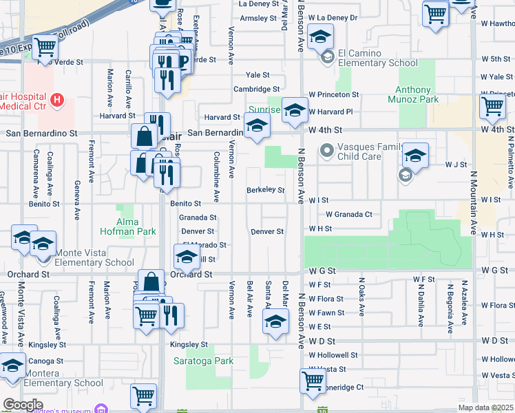 map of restaurants, bars, coffee shops, grocery stores, and more near 9909 Bel Air Avenue in Montclair