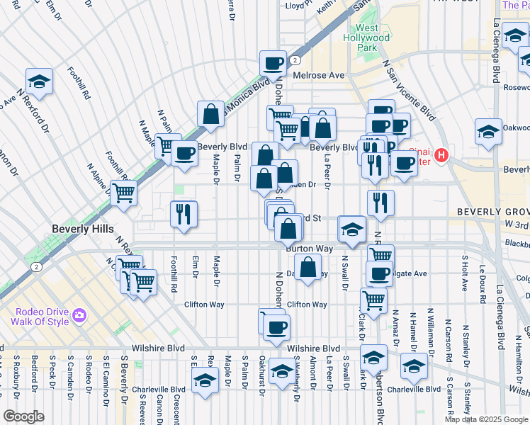 map of restaurants, bars, coffee shops, grocery stores, and more near 336 North Oakhurst Drive in Beverly Hills