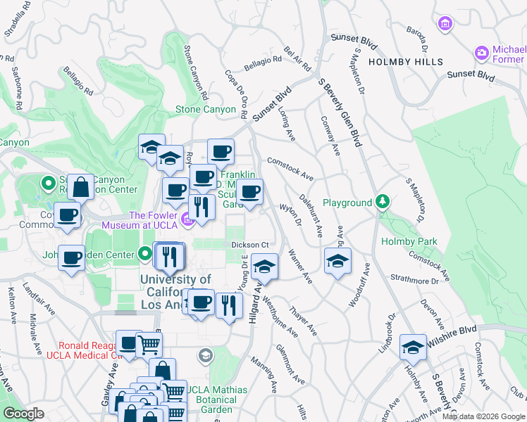 map of restaurants, bars, coffee shops, grocery stores, and more near in Los Angeles
