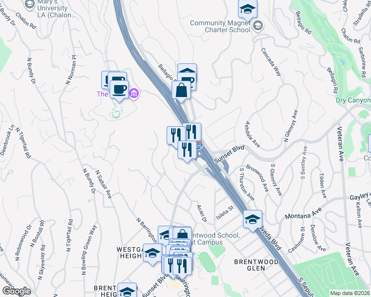 map of restaurants, bars, coffee shops, grocery stores, and more near in Los Angeles