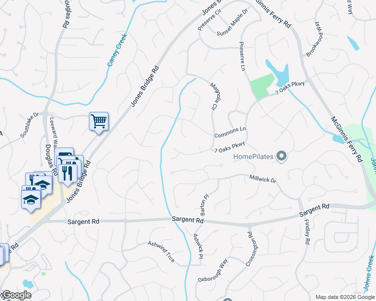 map of restaurants, bars, coffee shops, grocery stores, and more near 12070 South Magnolia Circle in Alpharetta