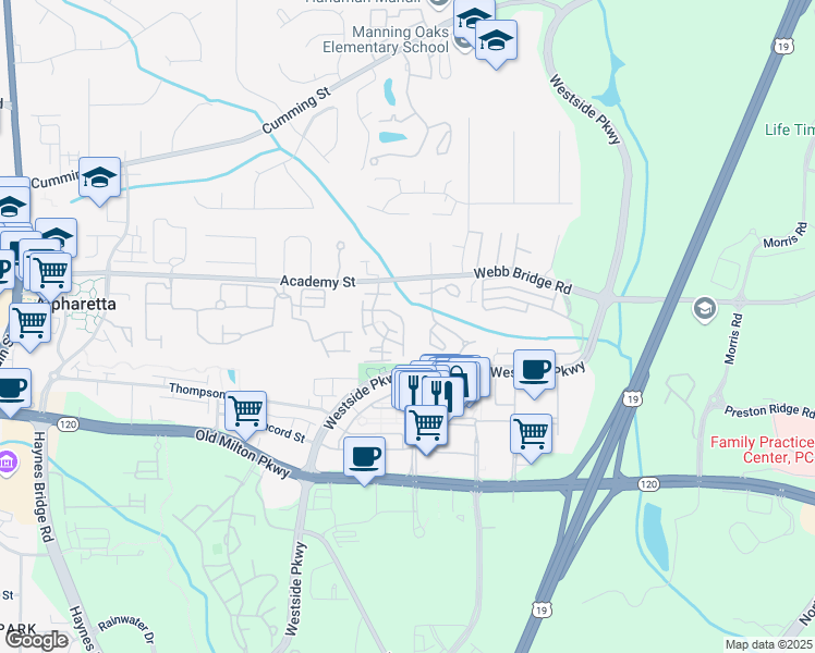 map of restaurants, bars, coffee shops, grocery stores, and more near 2260 Newport Landing in Alpharetta
