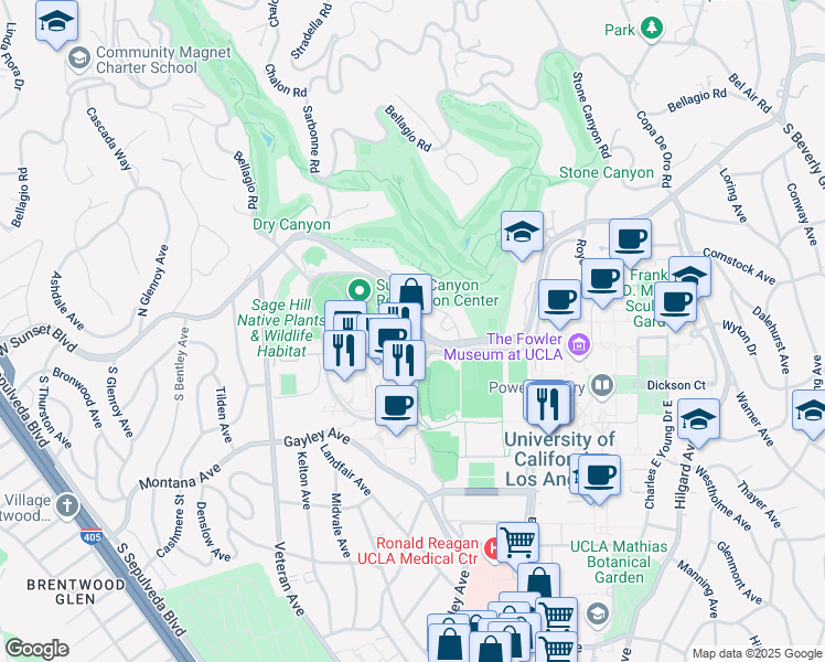 map of restaurants, bars, coffee shops, grocery stores, and more near in Los Angeles