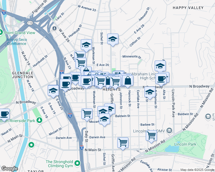 map of restaurants, bars, coffee shops, grocery stores, and more near in Los Angeles