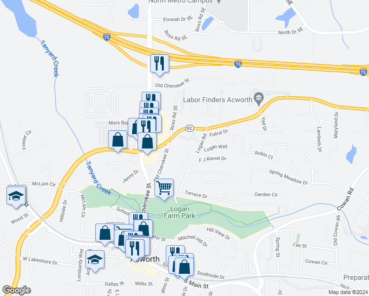 map of restaurants, bars, coffee shops, grocery stores, and more near 4316 Brandy Ann Ct in Acworth