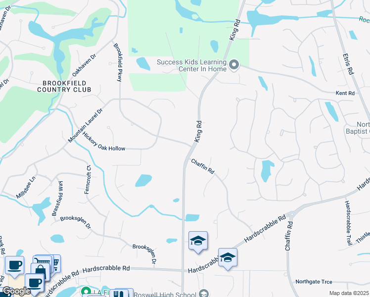 map of restaurants, bars, coffee shops, grocery stores, and more near 680 Brookfield Parkway in Roswell
