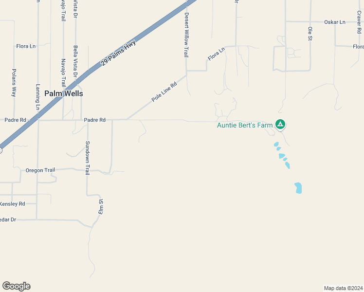 map of restaurants, bars, coffee shops, grocery stores, and more near 52073 Canyon Road in Morongo Valley