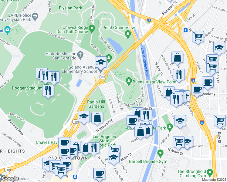 map of restaurants, bars, coffee shops, grocery stores, and more near 504 1/2 Casanova Street in Los Angeles