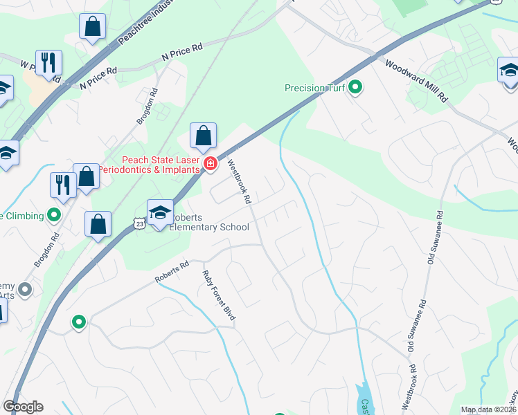 map of restaurants, bars, coffee shops, grocery stores, and more near 477 Bridgeton Cove Northeast in Suwanee