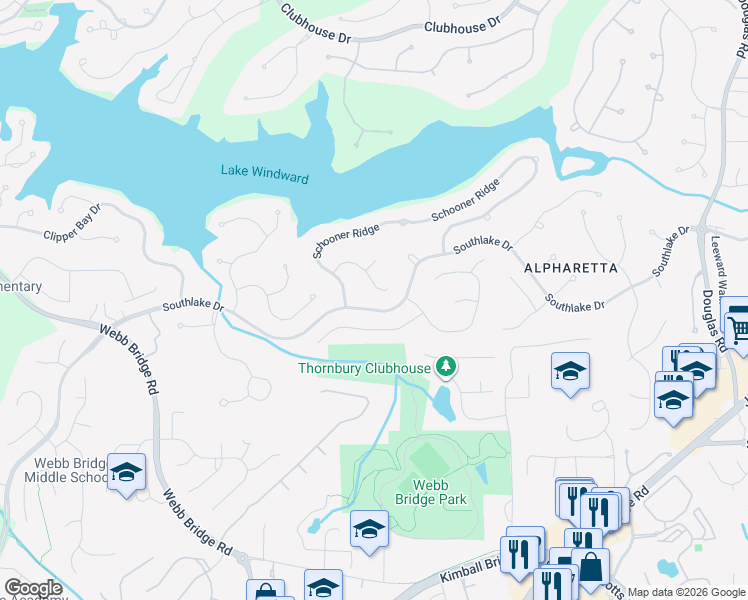 map of restaurants, bars, coffee shops, grocery stores, and more near 1981 7 Seas Ct in Alpharetta