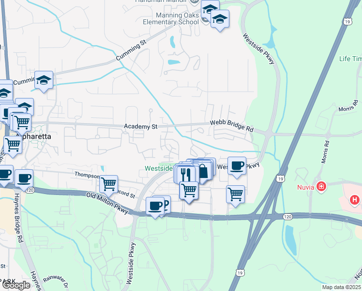 map of restaurants, bars, coffee shops, grocery stores, and more near 2260 Newport Landing in Alpharetta