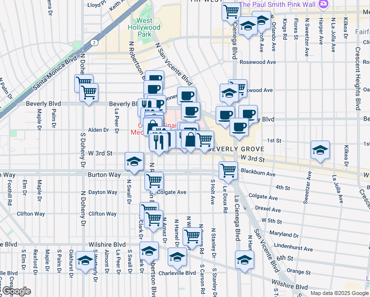 map of restaurants, bars, coffee shops, grocery stores, and more near 8635 West 3rd Street in Los Angeles