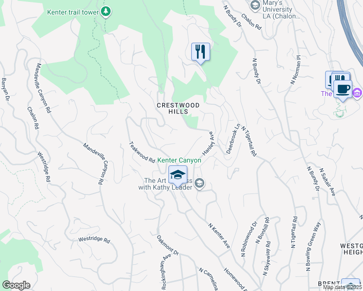map of restaurants, bars, coffee shops, grocery stores, and more near 822 North Kenter Avenue in Los Angeles