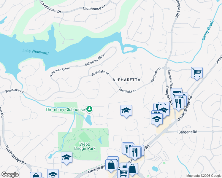 map of restaurants, bars, coffee shops, grocery stores, and more near 820 Stonehaven Ln in Alpharetta