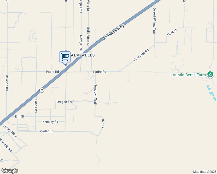 map of restaurants, bars, coffee shops, grocery stores, and more near 51781 Canyon Road in Morongo Valley