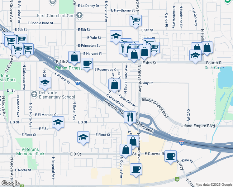 map of restaurants, bars, coffee shops, grocery stores, and more near in Ontario
