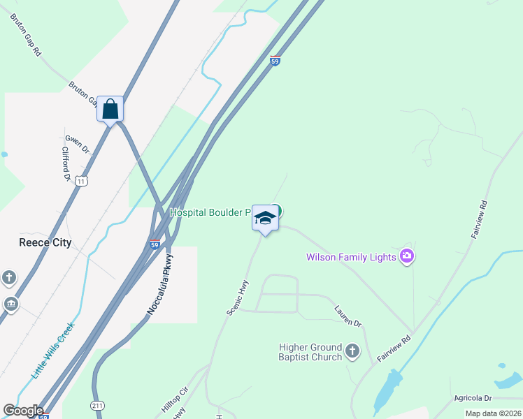 map of restaurants, bars, coffee shops, grocery stores, and more near 3004 Park Avenue in Gadsden