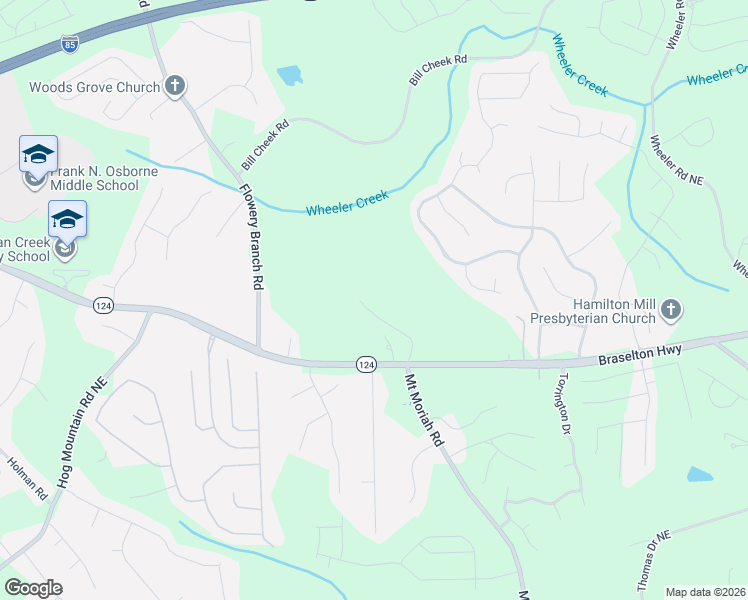 map of restaurants, bars, coffee shops, grocery stores, and more near 4848 Braselton Highway in Hoschton