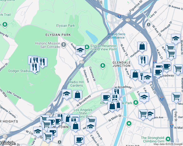 map of restaurants, bars, coffee shops, grocery stores, and more near 504 1/2 Casanova Street in Los Angeles