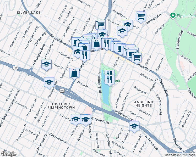 map of restaurants, bars, coffee shops, grocery stores, and more near in Los Angeles