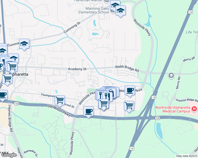 map of restaurants, bars, coffee shops, grocery stores, and more near 2260 Newport Landing in Alpharetta