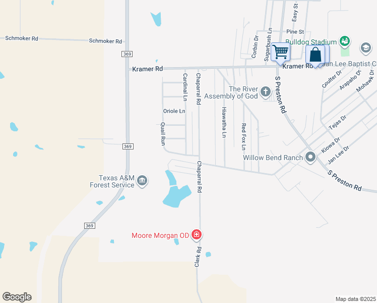 map of restaurants, bars, coffee shops, grocery stores, and more near 1435 Cardinal Lane in Burkburnett