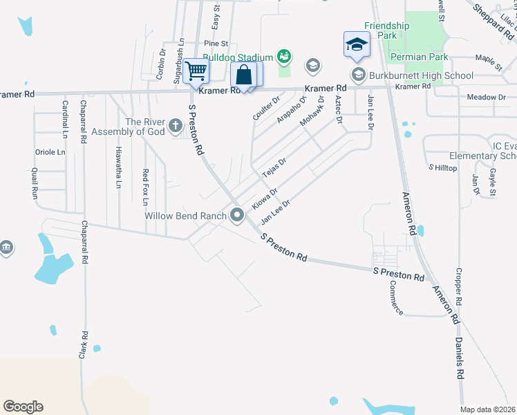 map of restaurants, bars, coffee shops, grocery stores, and more near 941 Kiowa Drive in Burkburnett
